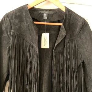 Suede (faux) fringe Black motorcycle jacket.